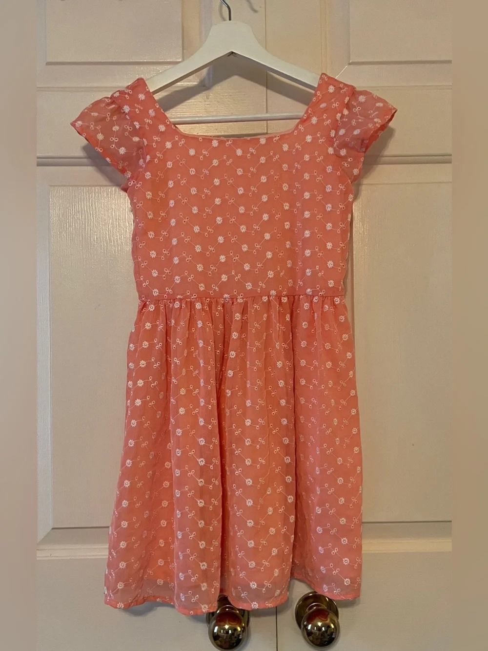 Sweet Peach eyelet Babydoll Dress - Cottagecore Floral Embroidery Girls Size 10 - Picture 1 of 8
